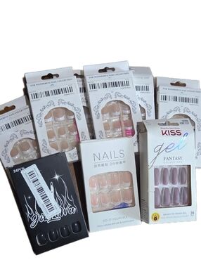 Assorted Glue-On Articial Nail Sets French Manicure x7, Black x1, Purple x1 KISS